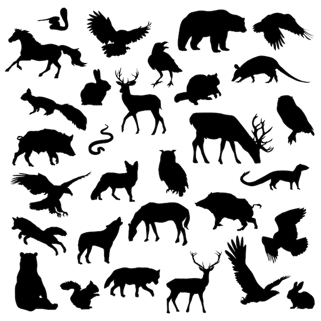 森動物セットシルエットクリップアートスクラップブックベクトル