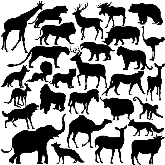 Vector forest animal silhouette set