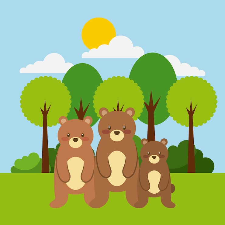 Vector forest and animals bear wildlife natural