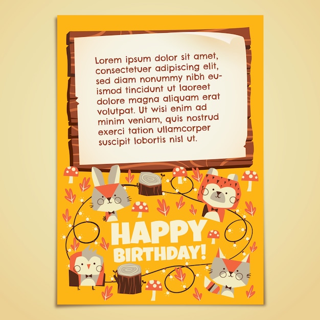 Vector forest animals birthday card