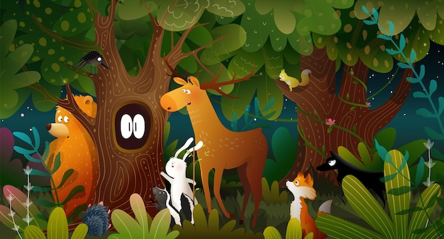 Premium Vector  Illustration of a cute cartoon magical forest