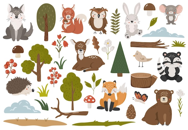 Vector forest animals vector abstract baby animals vector cute animals isolated