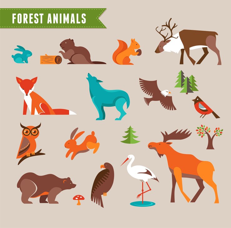 Forest animals - vector set of icons and illustrations. Vector illustration