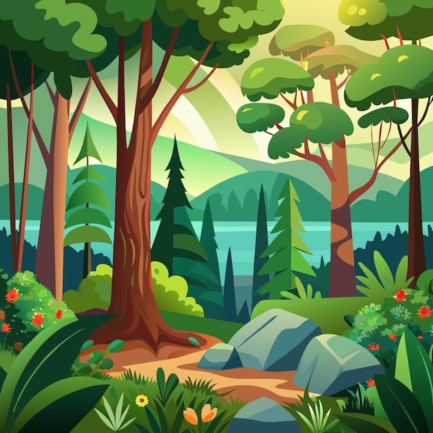 Forest Background cartoon vector Illustration flat style artwork concept