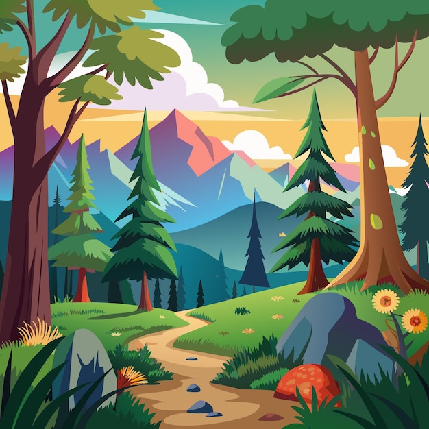 Forest Background cartoon vector Illustration flat style artwork concept