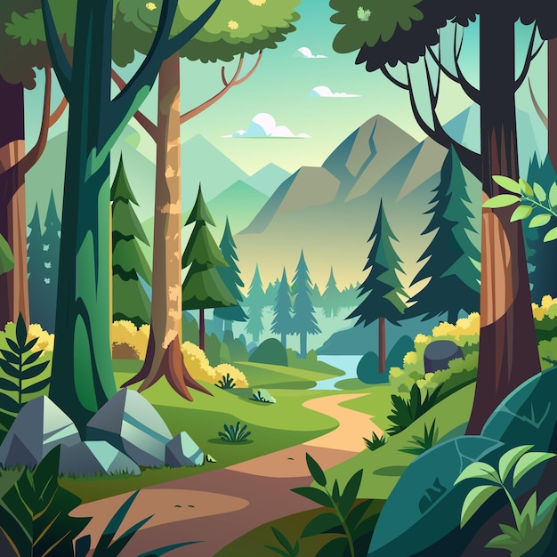 Vector forest background cartoon vector illustration flat style artwork concept
