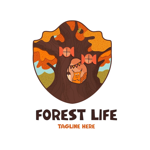 Forest badge design met boom en eekhoorn en quoteforest life travel logo graphics stock vector la