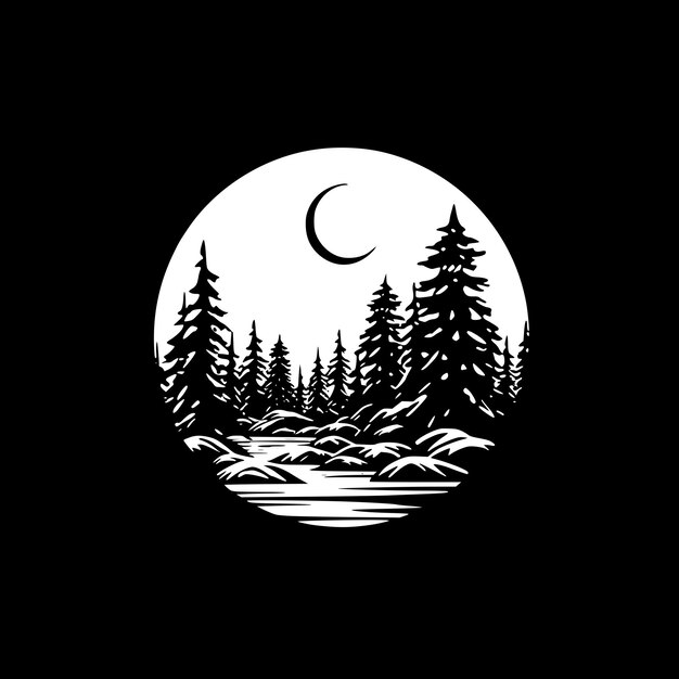 Forest Black and White Isolated Icon Vector illustration