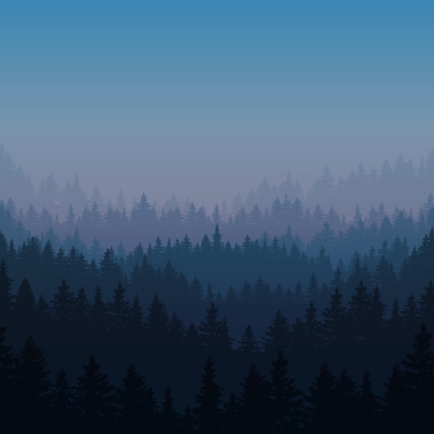 Vector forest blue sunrise trees mountains