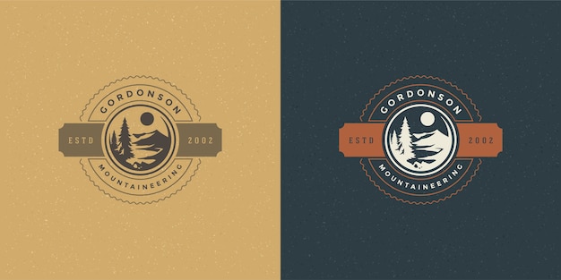 Forest camping logo emblem outdoor hike illustration set