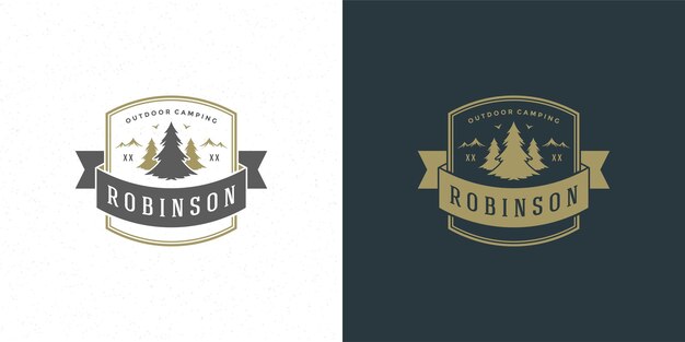 Forest camping logo emblem summer vacation illustration