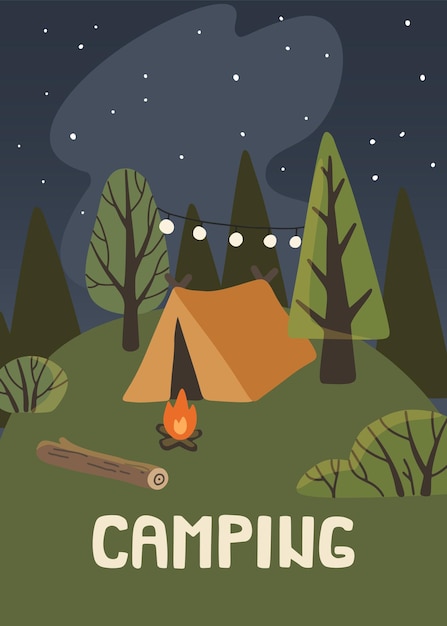 Vector forest camping tent poster print for banner paper wall art