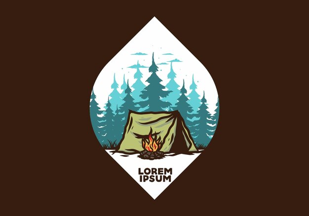 Forest camping with bonfire illustration badge