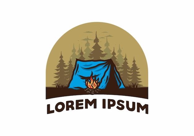 Forest camping with bonfire illustration badge