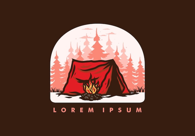 Vector forest camping with bonfire illustration badge