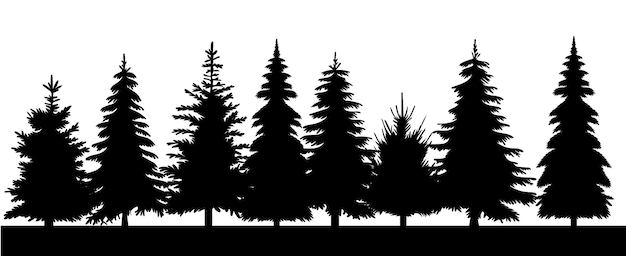 Foresta di alberi di natale silhouette nera design vettore isolato