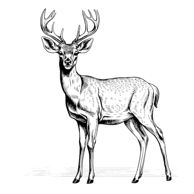 Forest deers vector hand drawn illustration with wild animal in sketch style