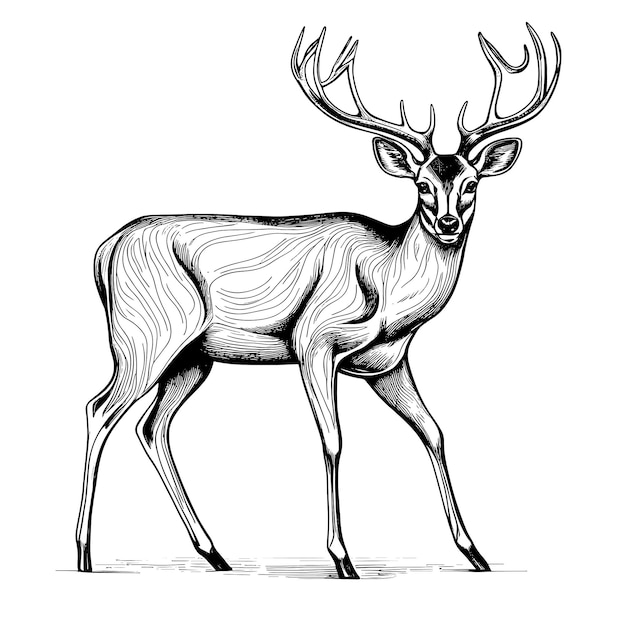 Forest deers vector hand drawn illustration with wild animal in sketch style