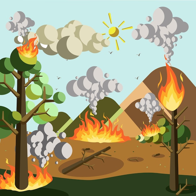 Forest Fire Landscape Vector Illustration