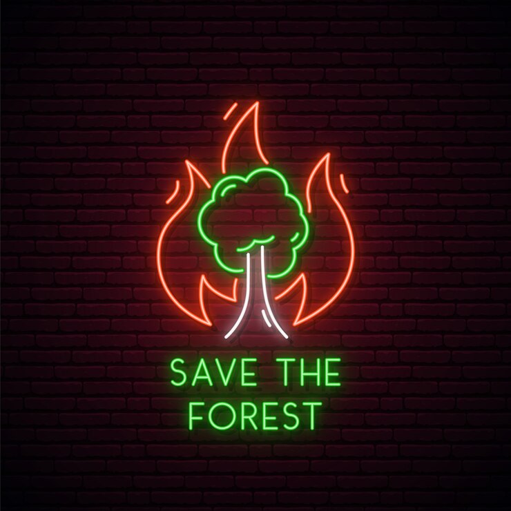 Vector forest fire neon sign.
