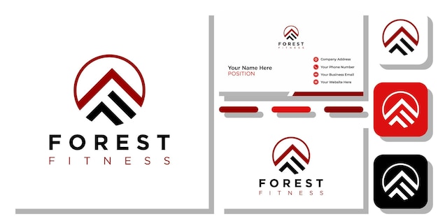 Forest fitness symbol nature outdoor mountain peak with business card template