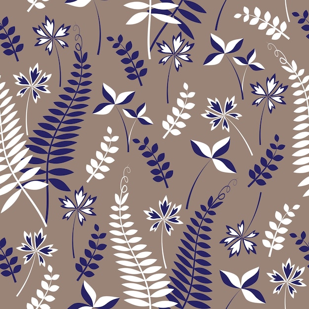 Forest flowers and leaves seamless pattern three colours