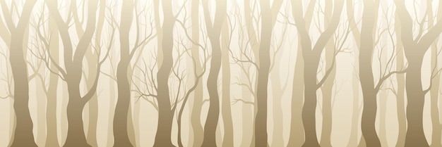 Vector forest in fog trees without leaves sepia tones natural background