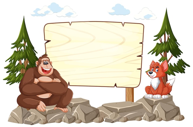 Forest Friends with Blank Signboard