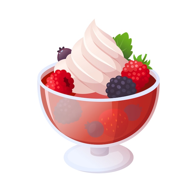 Vector forest fruit desserts. jelly and strawberry cream. isolated  illustrations.