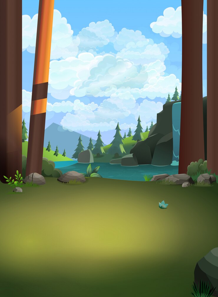 Forest hill, jungle mountains clouds trees stones nature land light