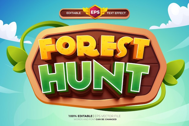 Forest Hunt Comic Cartoon Quest Game tittle 3D Editable text Effect Style