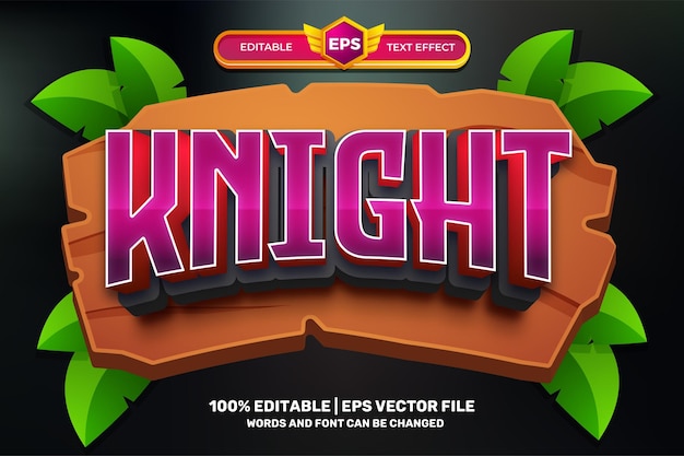 Avventura a cartoni animati di forest knight bold 3d editable text effect style