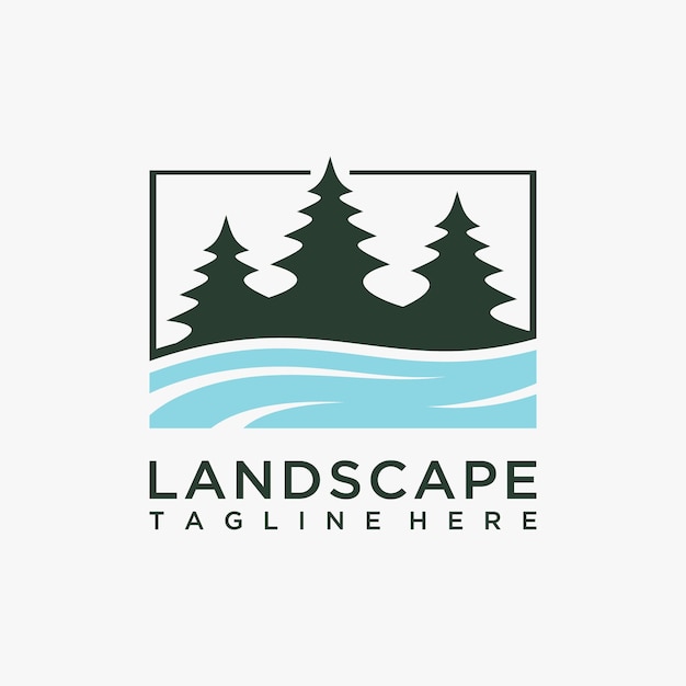 Disegno del logo del paesaggio del lago forestale