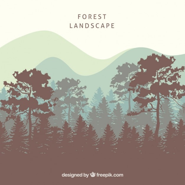 Forest landscape background with tree silhouettes