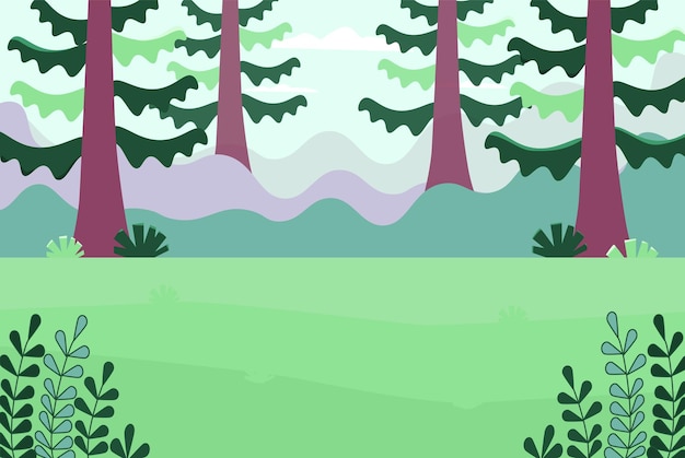 Forest landscape Flat background for games and cartoon