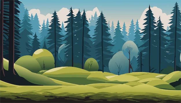 Vector forest landscape illustration peaceful vector