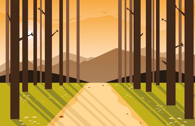 Вектор Значок пейзаж сцены леса значок иллюстрации