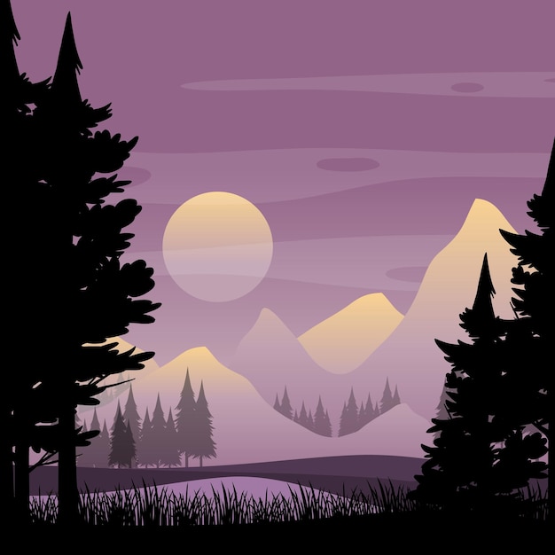 Forest landscape silhouette background