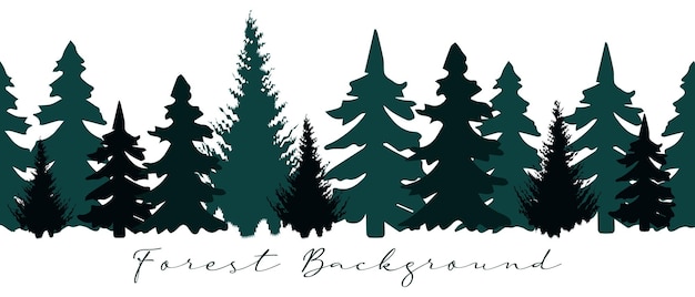 Forest landscape with firs. Forest background, seamless border, vector