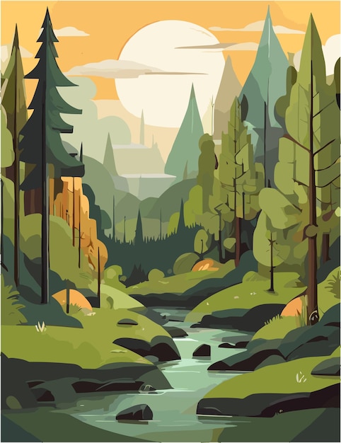 Vector a forest landscape with green vibes