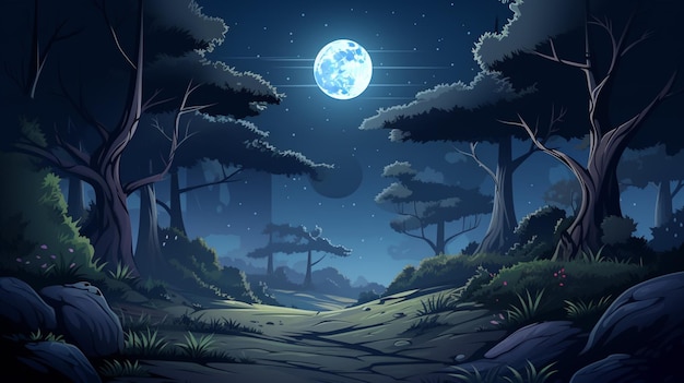 Vector a forest landscape with a moon and trees