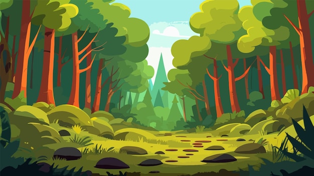 Vector forest landscape with rocks and trees vector illustration