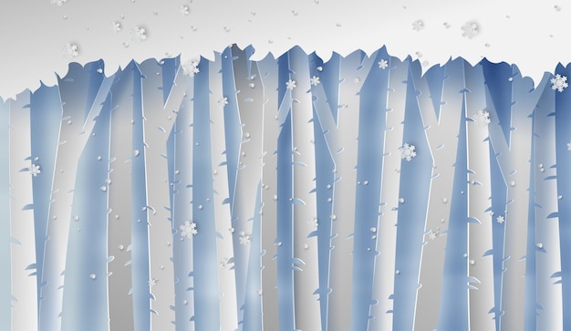 forest landscape with snowflakes Snow and winter time season forest silhouette background