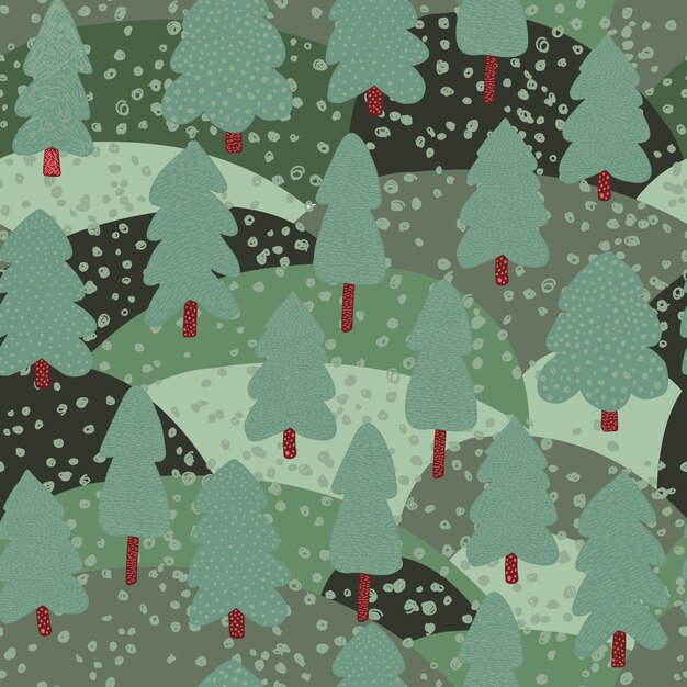 Forest lanscape seamless pattern.