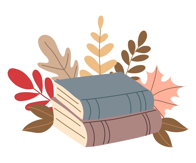 forest leaves and books isolated on white background