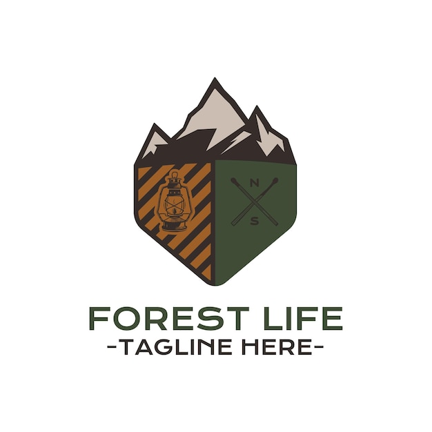 Дизайн значка лесной жизни с горным пейзажем китов и графикой логотипа путешествия цитаты