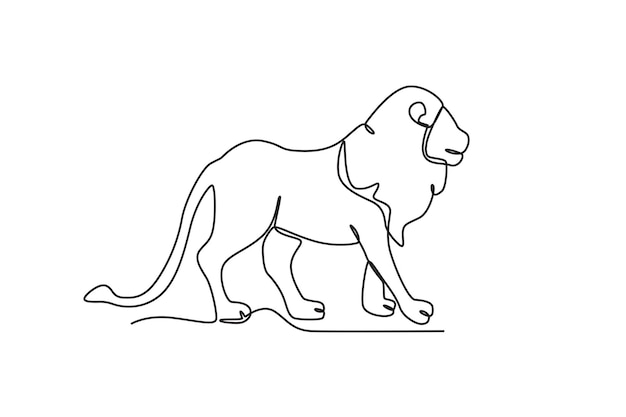 A forest lion walking World animal day oneline drawing