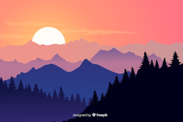 Vector forest and mountains and clear sky