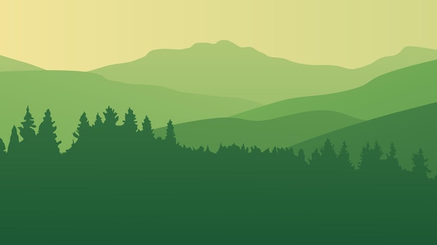 Forest in the mountains Shades of green Vector illustration Suitable for website social media desktop wallpapers postcards