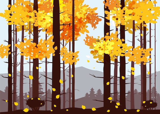 Vector forest, mountains, silhouettes of pine trees, firs, panorama, horizon